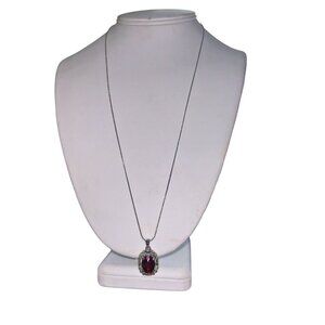 Ruby Red Pendant Silver Tone Fashion Necklace